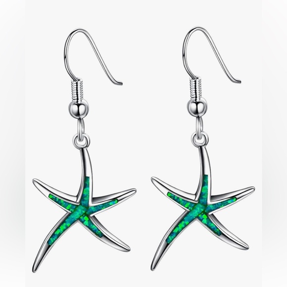 Sterling Silver and Fire Opal Starfish Earrings - Picture 1 of 4